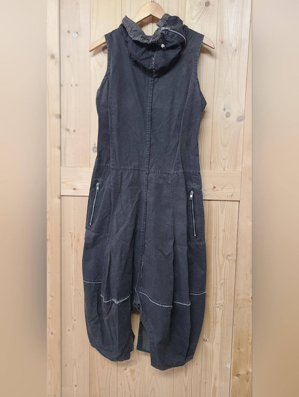 Lurdes Bergada Gray Brown Avant-Garde Jumpsuit Sz S Sleeveless Zip Utility Lagen